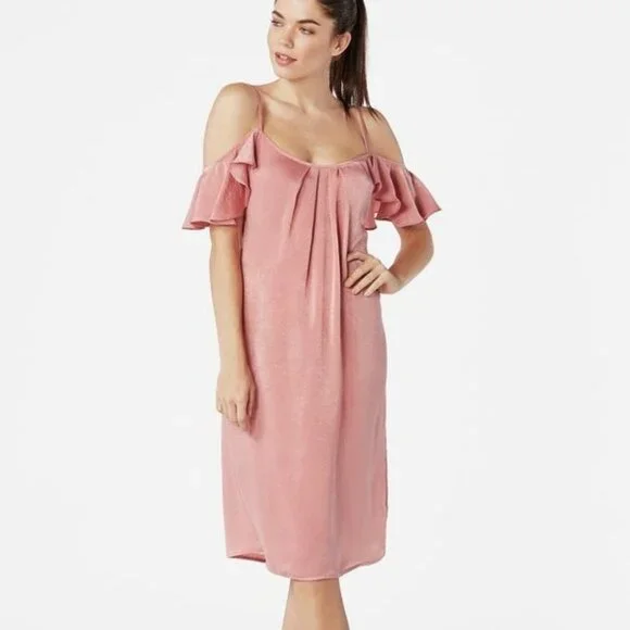 NEW JustFab Midi Slip Dress XS Off Shoulder X-Small NWOT Rose Pink - Picture 1 of 8